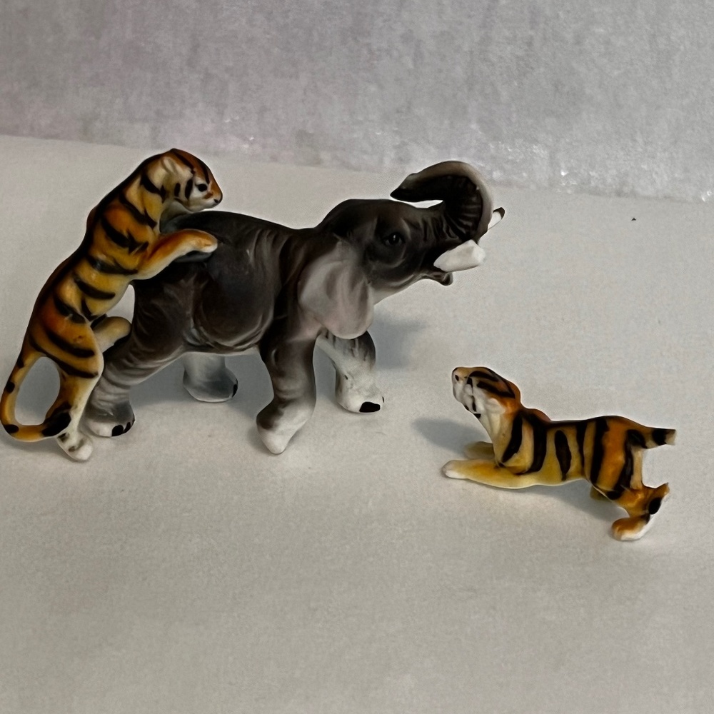 vintage miniature elephant and tigers